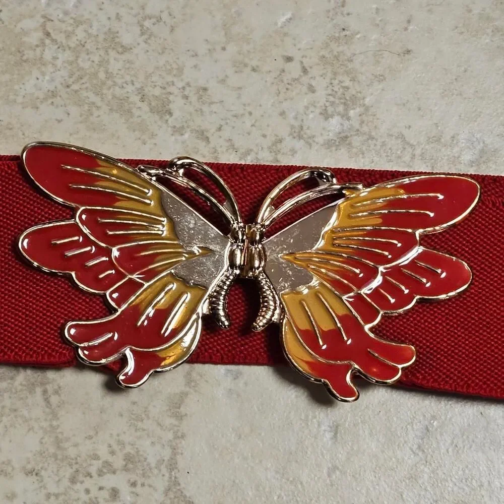 70s boho festival red butterfly stretchy belt